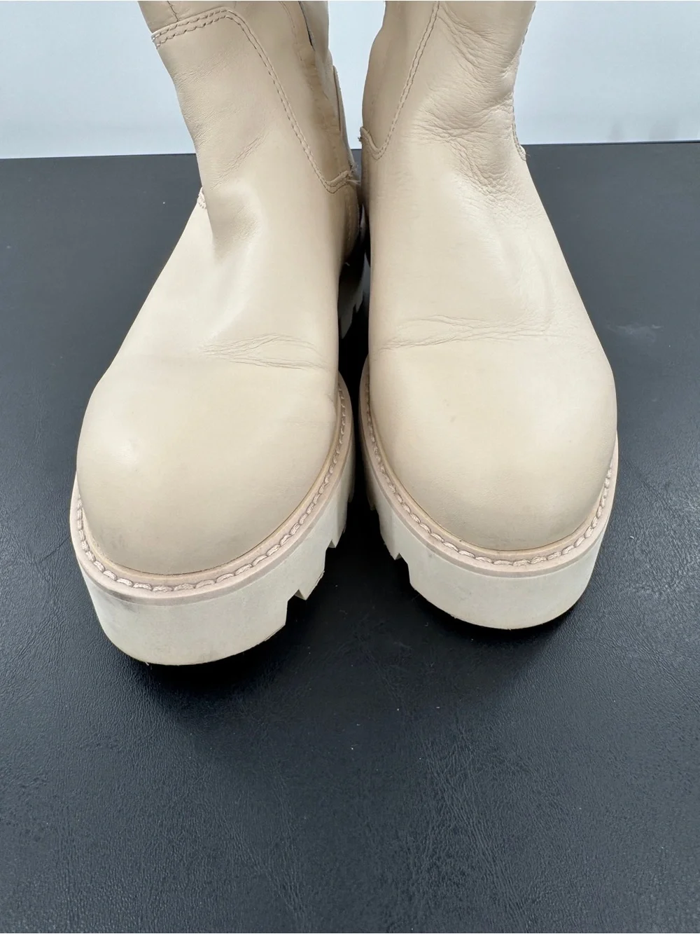 Franco Sarto Cream Knee High Lug Boots Moto Biker Light Goth Grunge Y2K size 8
